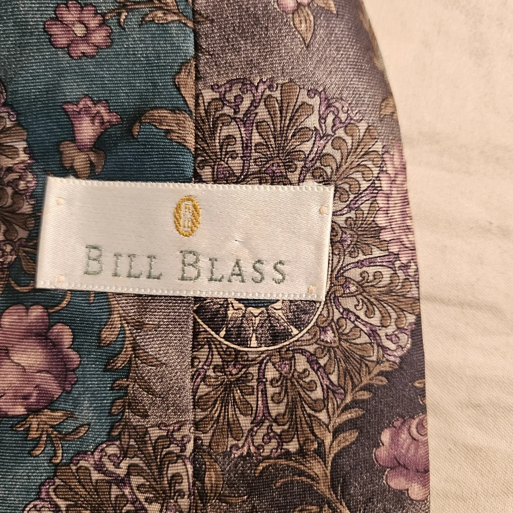 Vintage Bill Blass 100% Silk Tie Teal Purple Gold Floral‎ Paisley Medallion